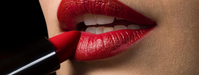 Woman's Lips With Bright Red Lipstick