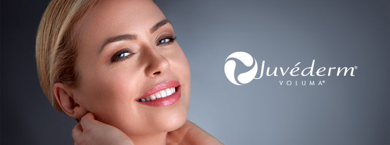 Beautiful Older Woman With Voluma Logo Overlay