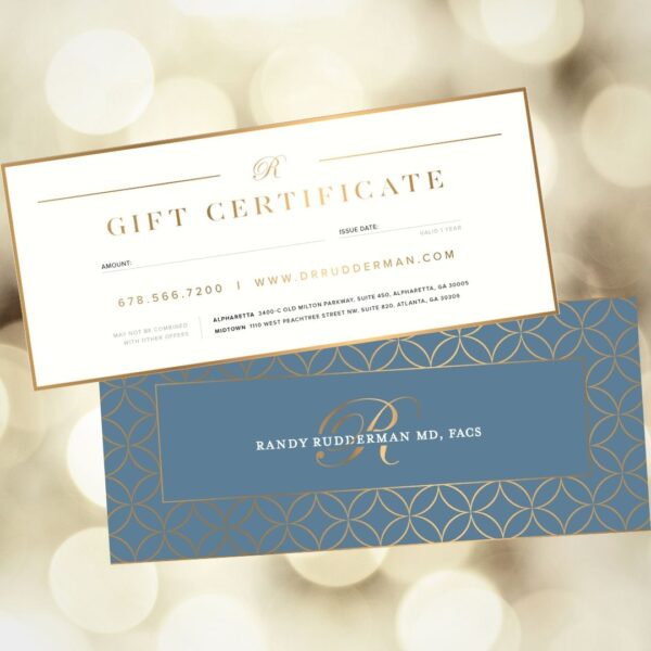Dr. Rudderman blue and gold gift certificate