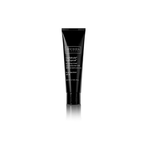 Intellishade TruPhysical- Age-defying tinted daily moisturizer with 100% mineral sunscreen. Tube Front Intellishade TruPhysical- Age-defying tinted daily moisturizer with 100% mineral sunscreen. Tube Front Seal Intellishade TruPhysical- Age-defying tinted daily moisturizer with 100% mineral sunscreen. Tube Back Intellishade TruPhysical- Age-defying tinted daily moisturizer with 100% mineral sunscreen. Swatch Intellishade® TruPhysical 1.7 oz Broad Spectrum SPF 45