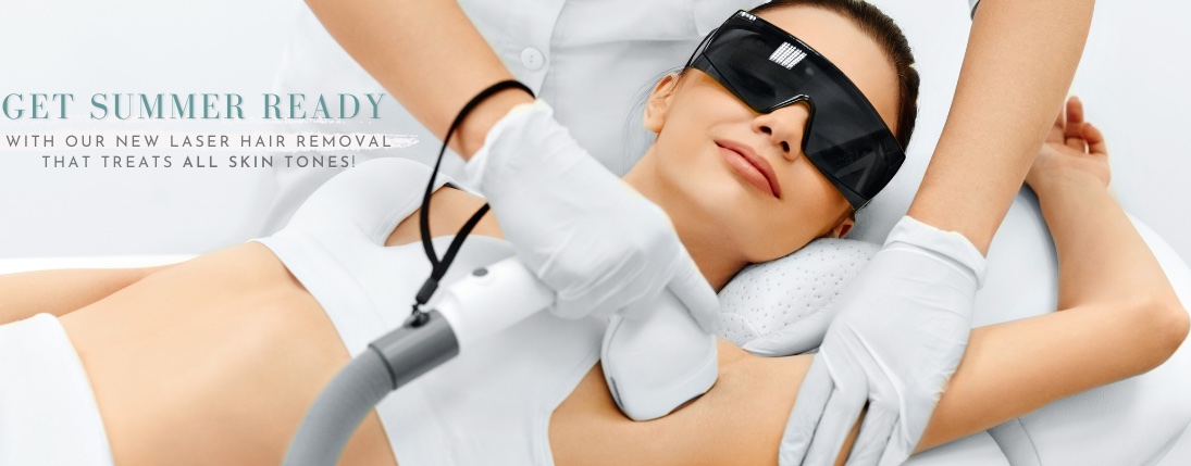 April 2022 Medical Spa specials banner with women getting laser Hair removal